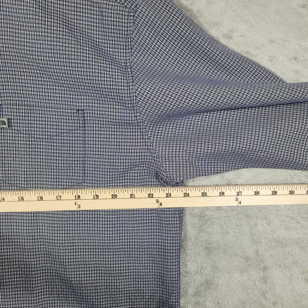 Vintage The North Face Button Shirt Mens L Blue Plaid Long Sleeve Hiking Modal